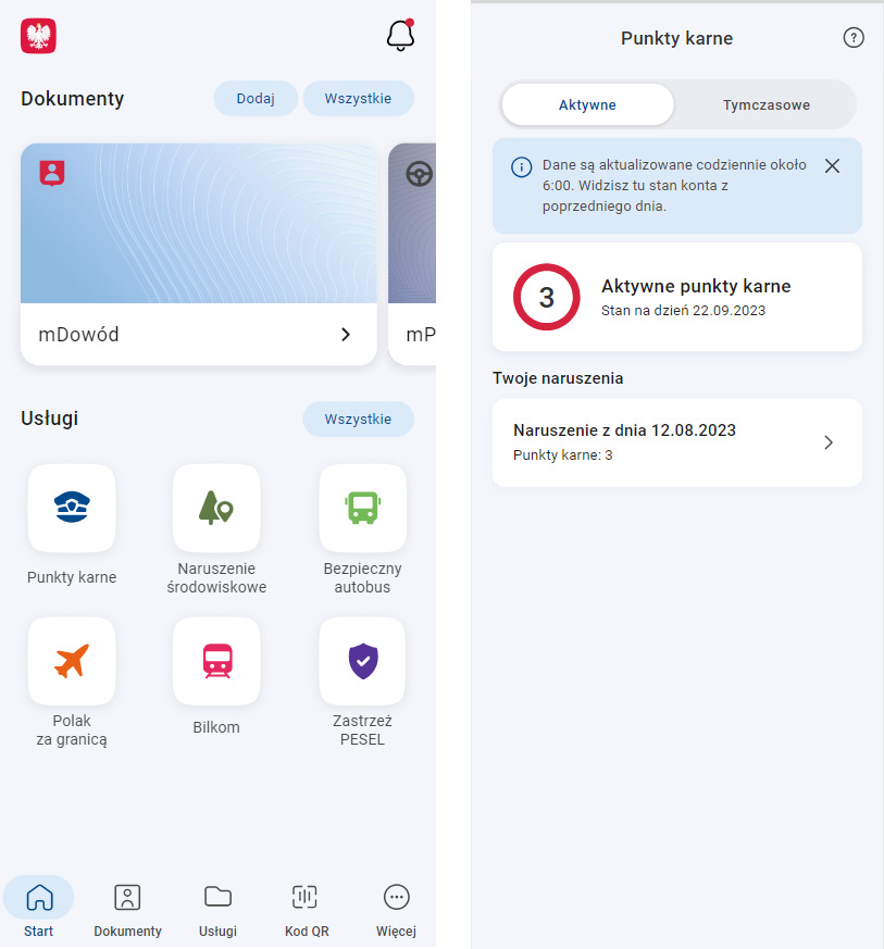 Grafika Punkty Karne w aplikacji mObywatel