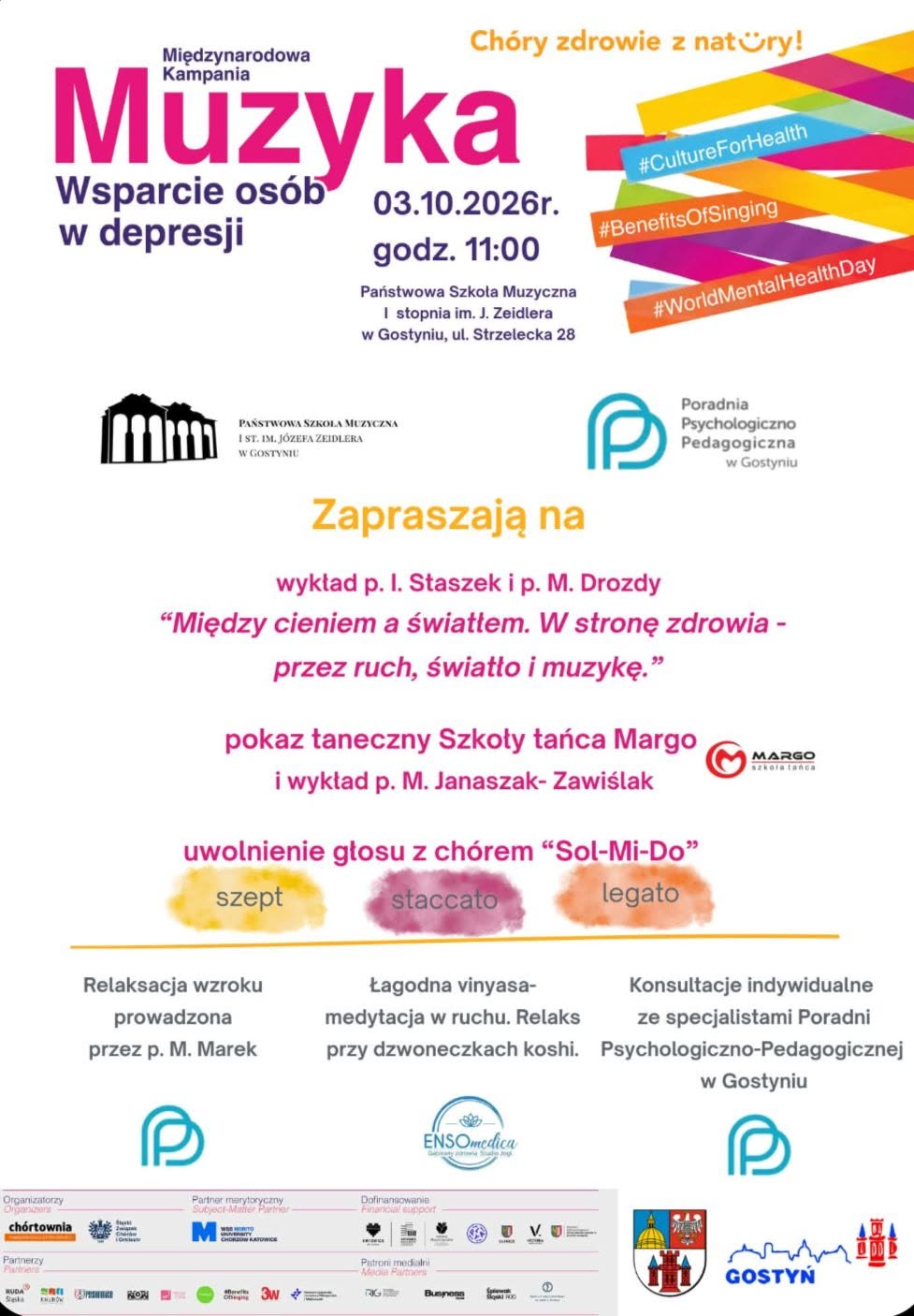 Plakat indormujący o międzynarodowej kampanii "Muzyka wpsracie osób w depresji".