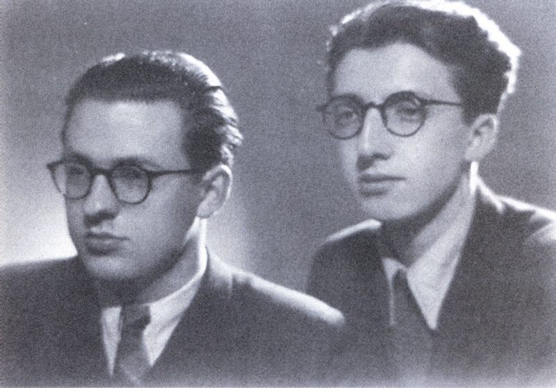 Grafika przedstawia Romana Kraszewskiego i Iwo Dudarenko - pierwszych absolwentów ZPSM w Szczecinie