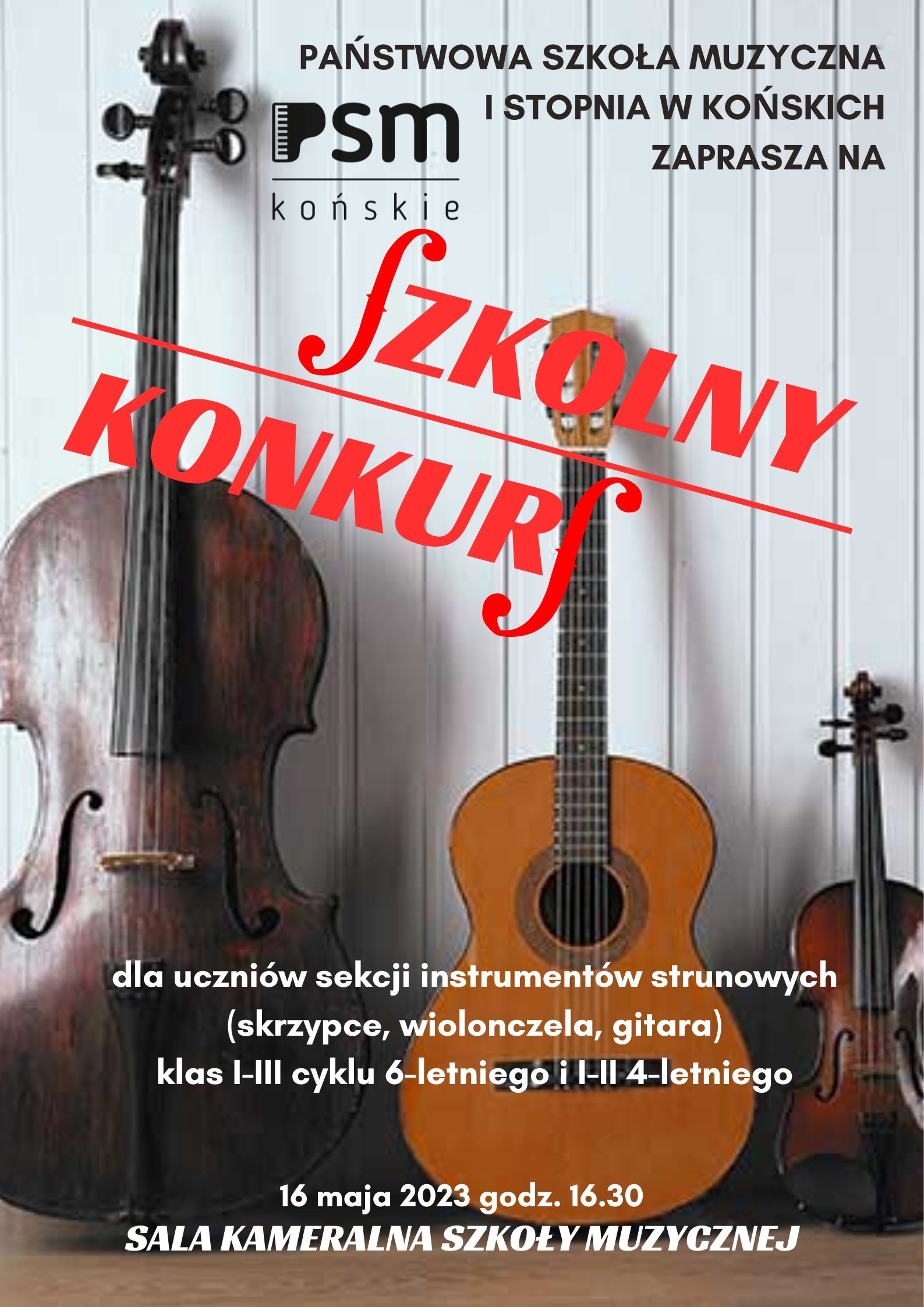 baner informujący o konkursie klas instrumentów strunowych