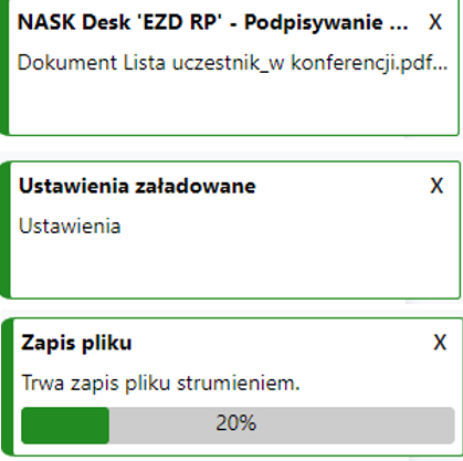 Przykładowe komunikaty w aplikacji NASK Desk 2.0.