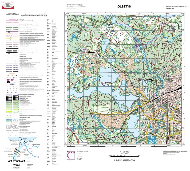przykładowa wizualizacja kartograficzna BDOT10k w skali 1:25000 dla m. Bydgoszcz.
