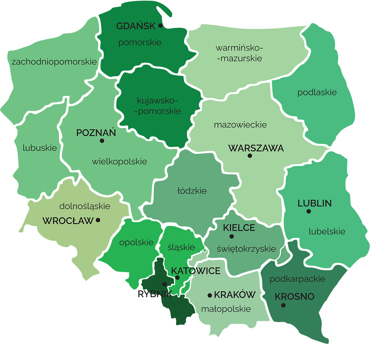 Mapa właściwości miejscowych OUG w Polsce