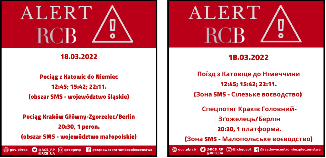 Alert RCB, 18 marca, dla obywateli Ukrainy.