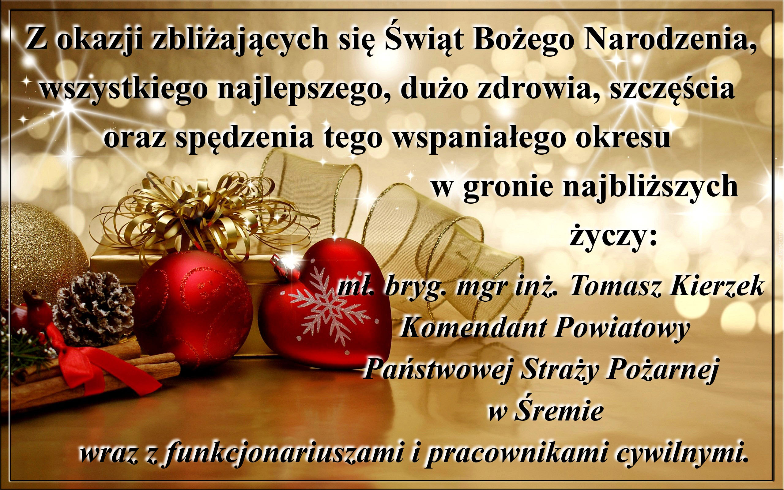 ŻYCZENIA KOMENDANTA POWIATOWEGO PSP W ŚREMIE 