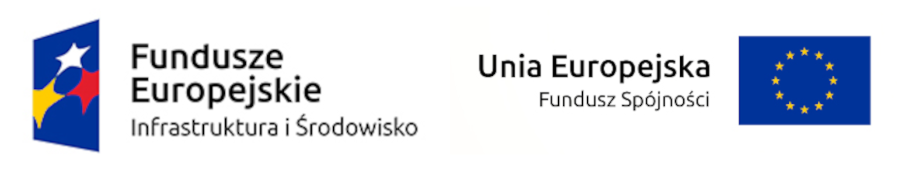 na niebieskim tle 3 gwiazdki, z prawej napis fundusze europejskie infrastruktura i środowisko oraz napis unia europejska fundusz spójności, z prawej flaga unii europejskiej