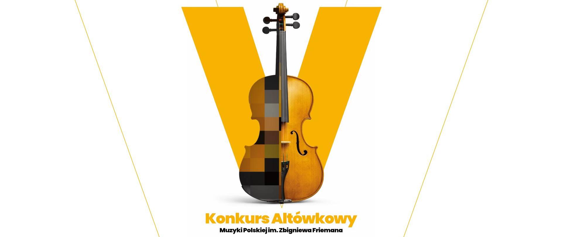 Na białym tle, u góry logotyp Akademii Muzycznej w Bydgoszczy. Poniżej V rzymska i symbol altówki, poniżej nazwa konkursu i miejsce.