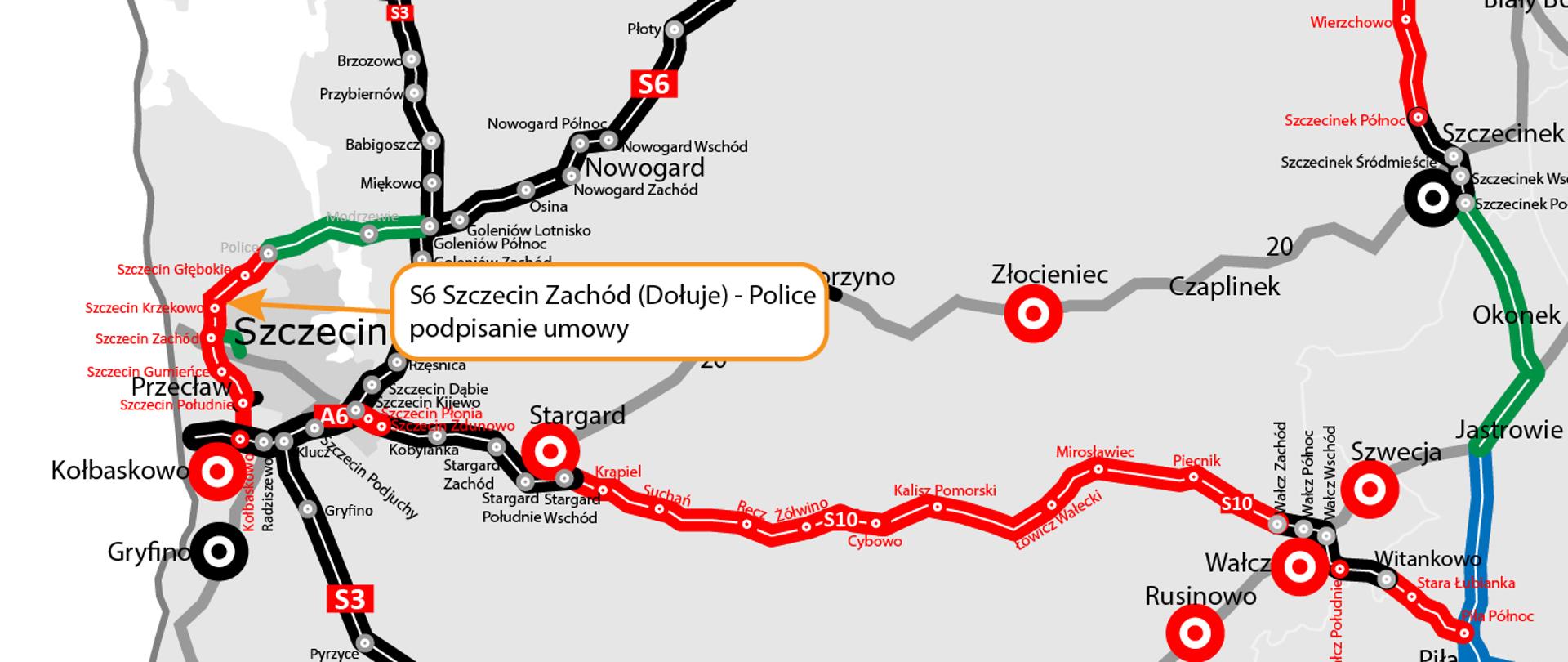 S6 Szczecin Zachód - Police - mapa