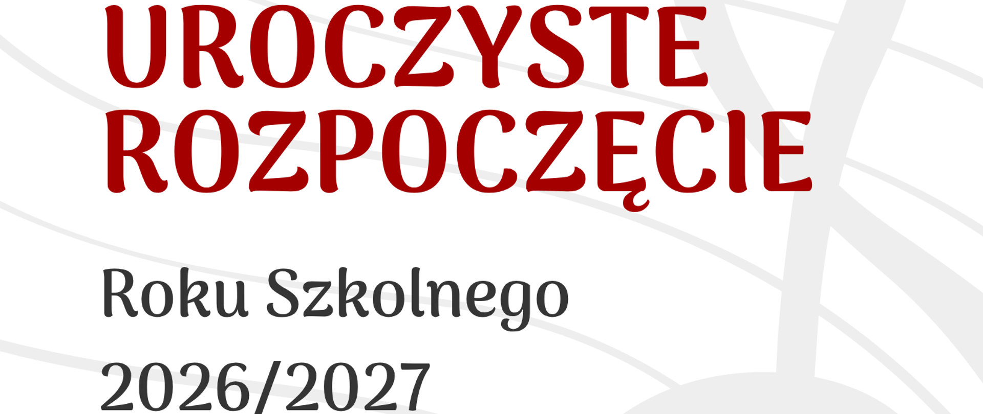 Grafika na białym tle z kluczem wiolinowym i pięciolinią w odcieniach szarości. Plakat zawiera informacje o rozpoczęciu roku szkolnego 2026/2027 w państwowej szkole muzycznej w olecku dnia 1 września 2026 r. w trzech turach: w godz. od 15.30 do 16.30