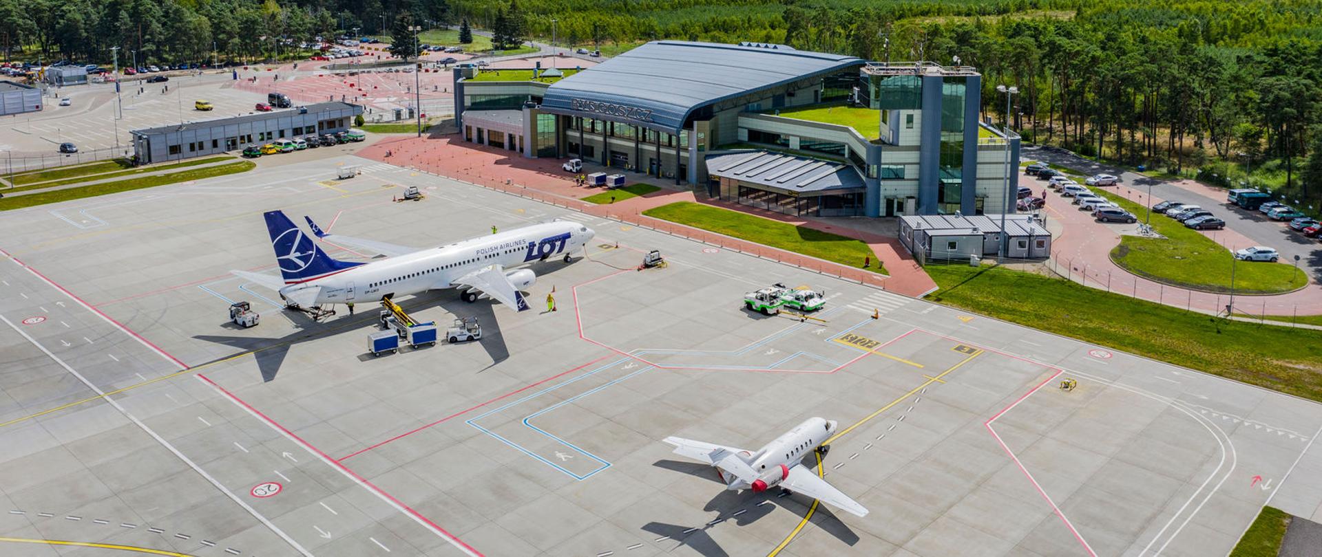 Widok z góry na Port Lotniczy w Bydgoszczy
