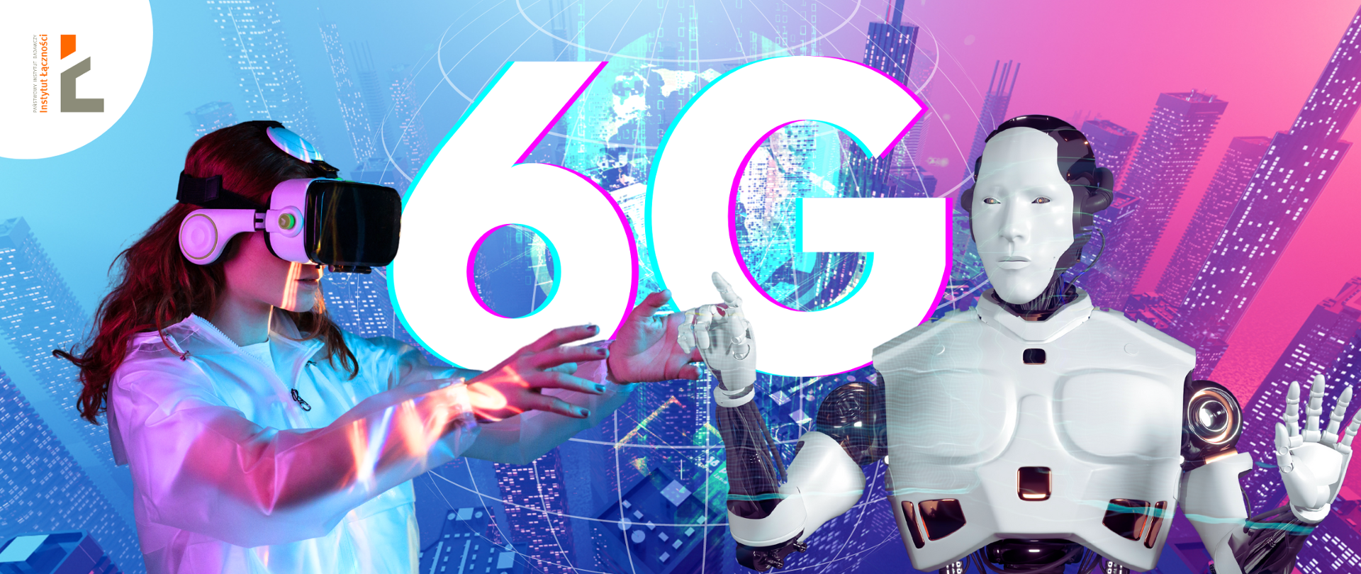 Element graficzny przedstawiający futurystyczny świat wraz z nadejściem nowej generacji sieci 6G.