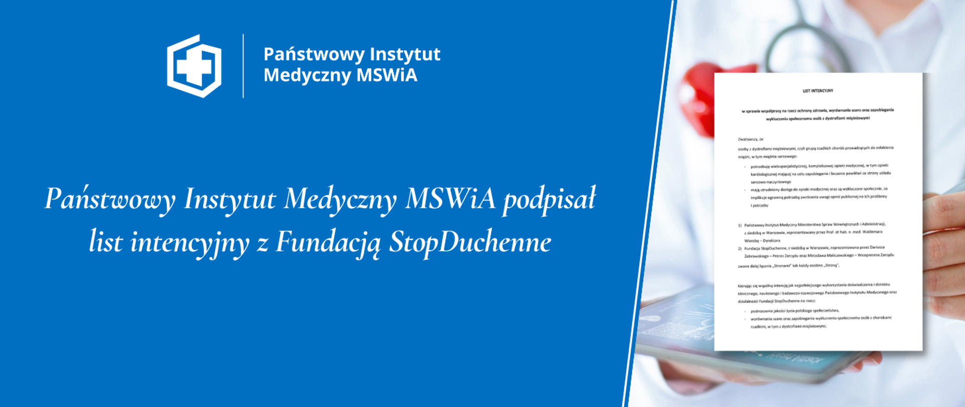 Państwowy Instytut Medyczny podpisał list intencyjny z Fundacją StopDuchenne