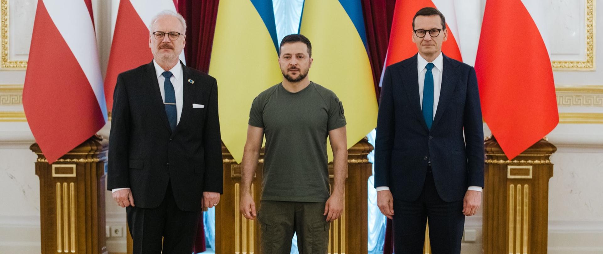 Latvian President Egils Levits, Ukrainian President Volodymyr Zelensky and Prime Minister Mateusz Morawiecki during a meeting in Kiev.