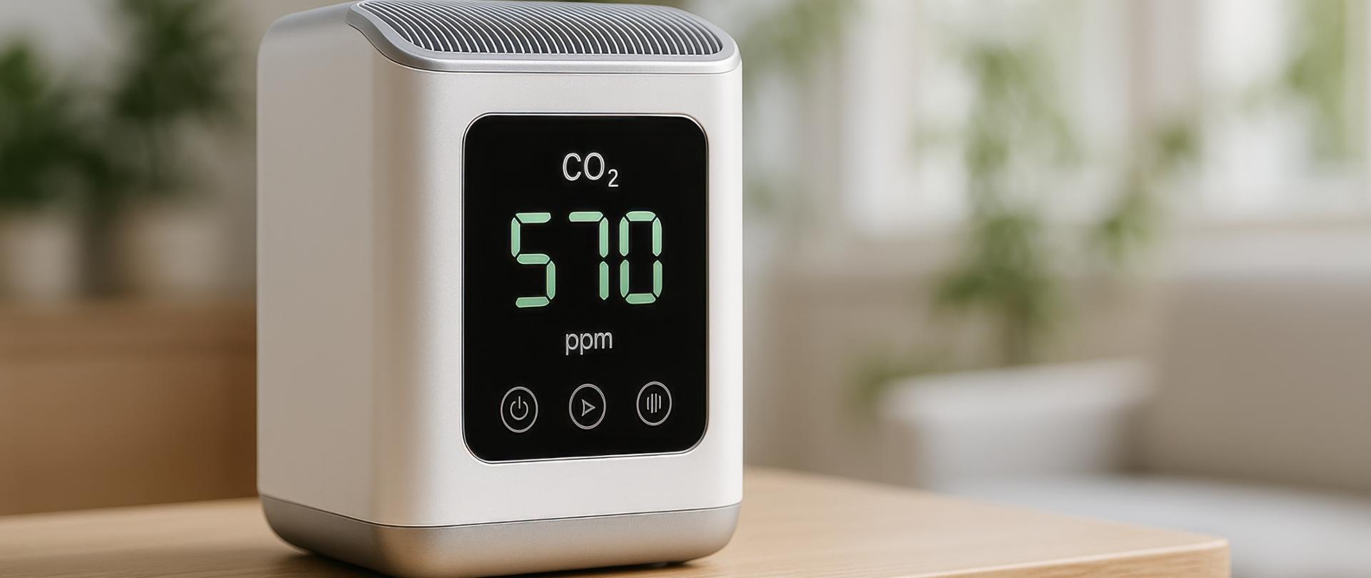 W pokoju na szafce stoi czujnik CO2.