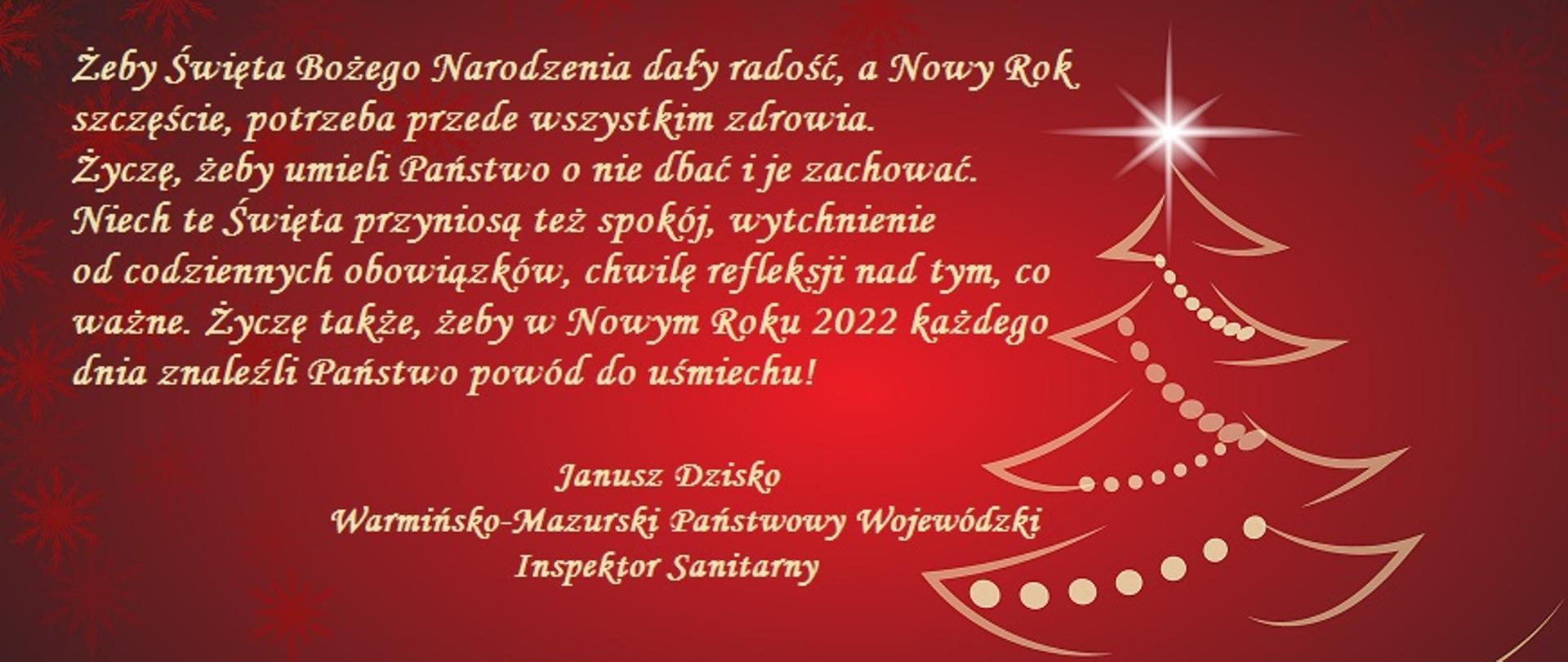 kartka z życzeniami świątecznymi oraz noworocznymi od warmińsko-mazurskiego inspektora sanitarnego 
