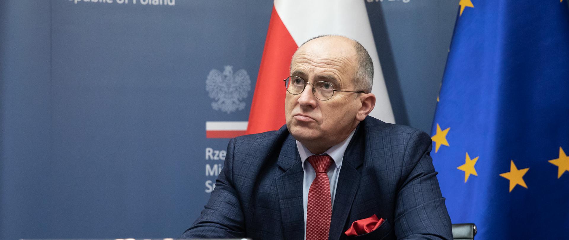 2021.03.30 Warszawa . Minister Zbigniew Rau . Wideokonferencja ISIS Daesh .
Fot. Tymon Markowski / MSZ