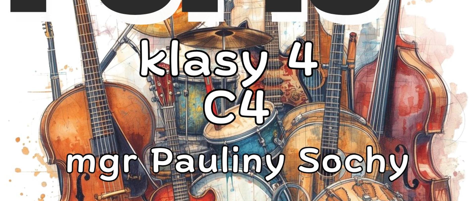 Plakat informacyjny dotyczący Popisu kl.4 c4 odbywającego się w dniu 10.02.2026 o godz. 18.40.