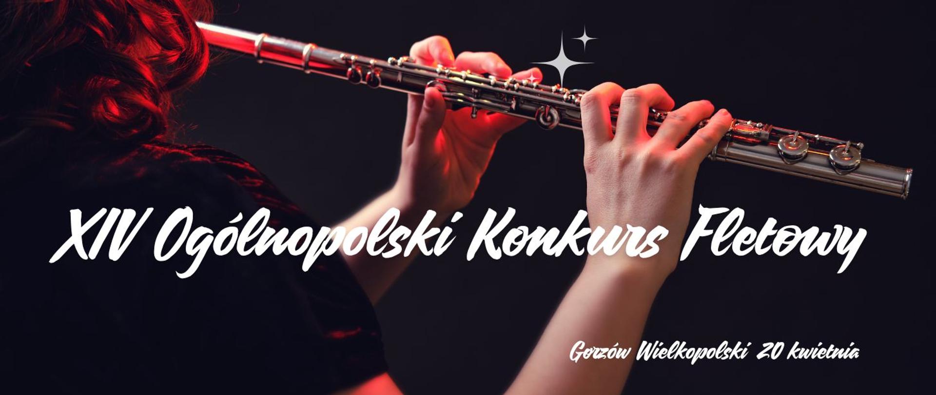 Baner przedstawia fragment postaci flecistki grającej na flecie poprzecznym na czarnym tle. Pod Fletem białe napisy.