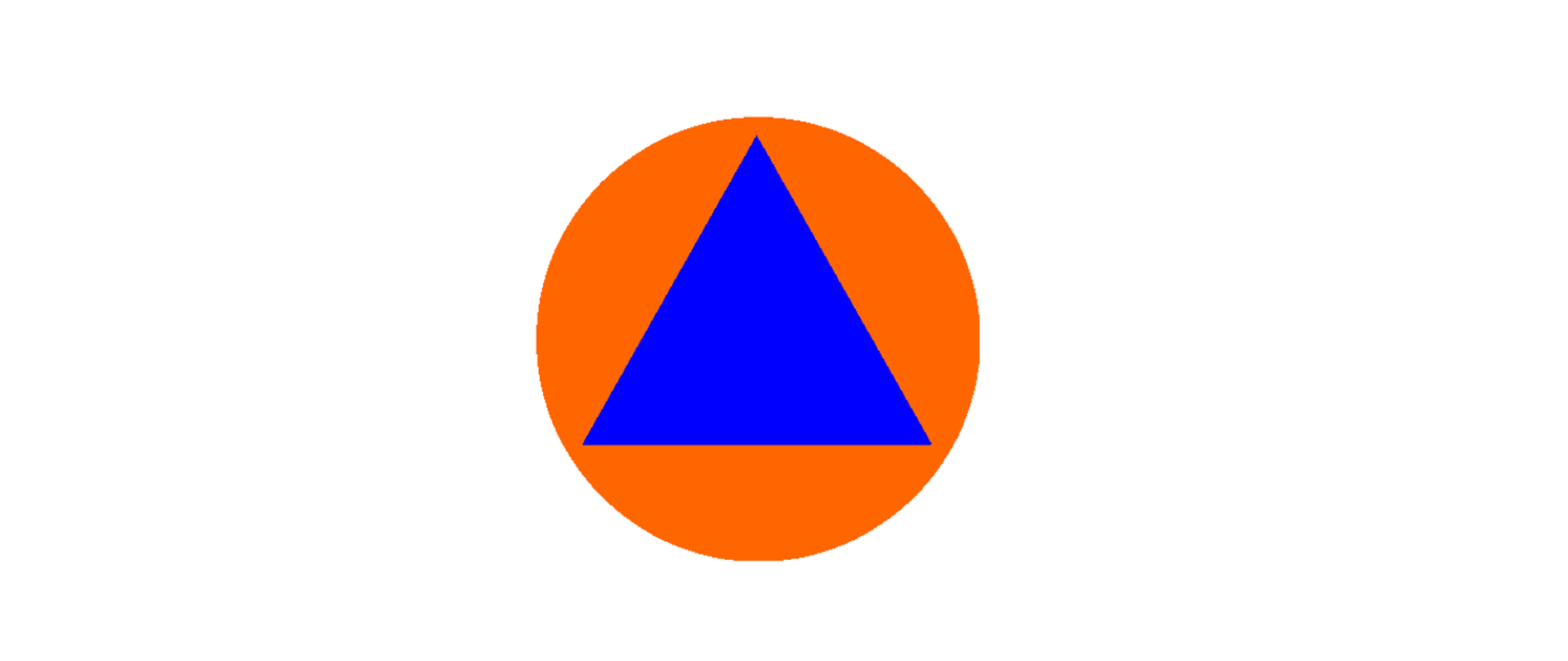 znak graficzny obrony cywilnej tj. niebieski trójkąt równoboczny na pomarańczowym tle, nie dotykający wierzchołkami krawędzi.