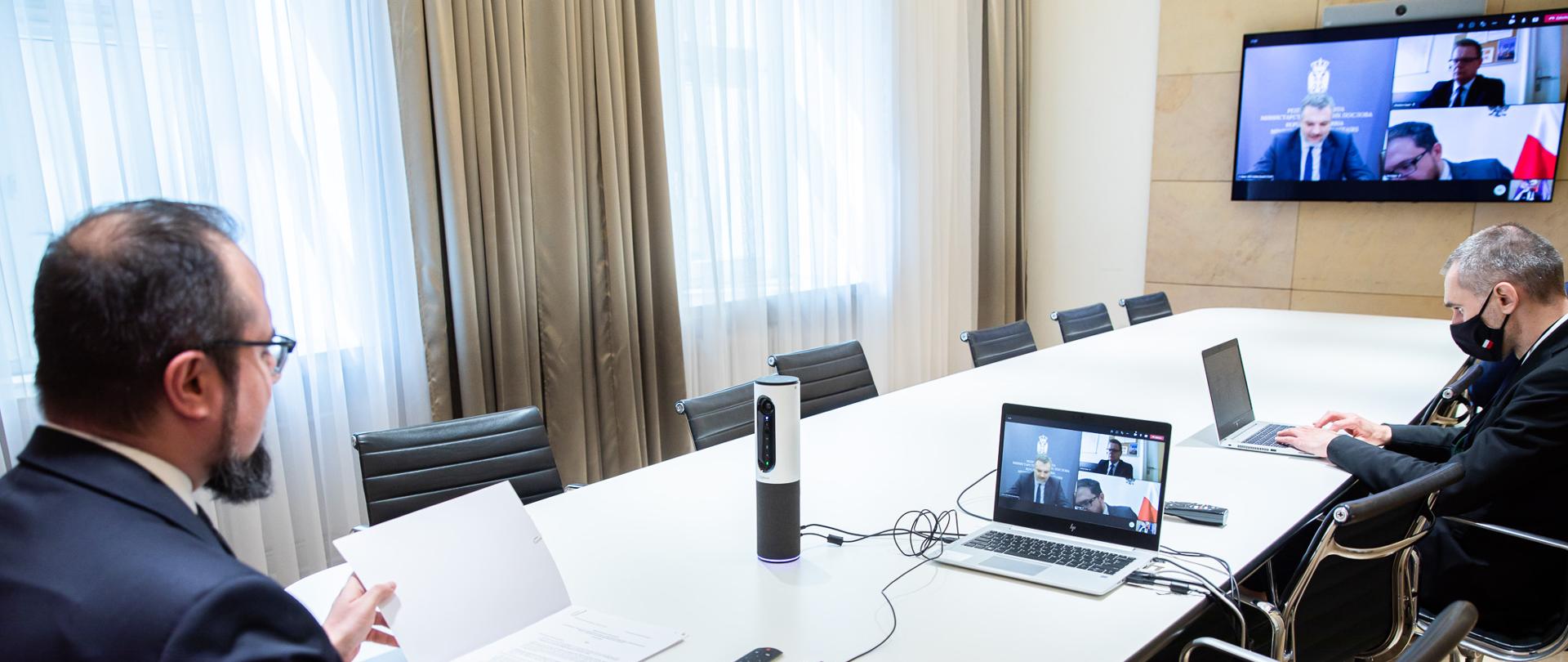 22.04.2021 Minister Paweł Jabłoński . VTC . Wiceminister MSZ Serbii fot. Gabriel Piętka / MSZ