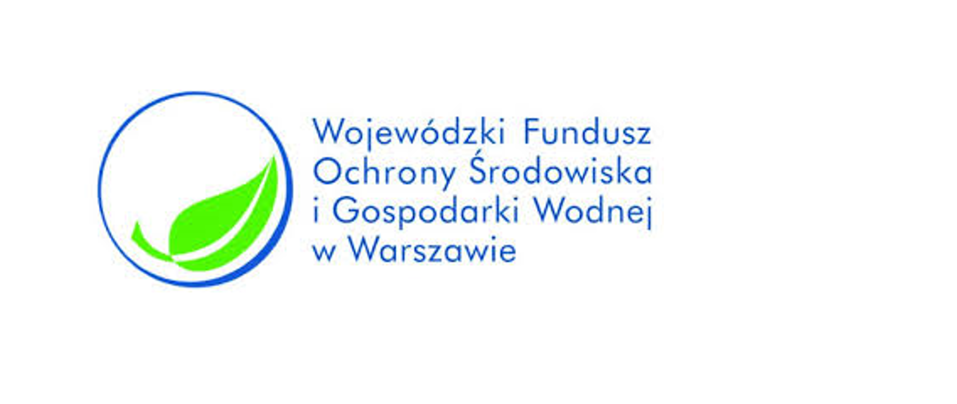 Logo Wojewódzkiego Funduszu Ochrony Środowiska i Gospodarki Wodnej w Warszawie: po lewej stronie niebieski okrąg, a w środku zielony liść