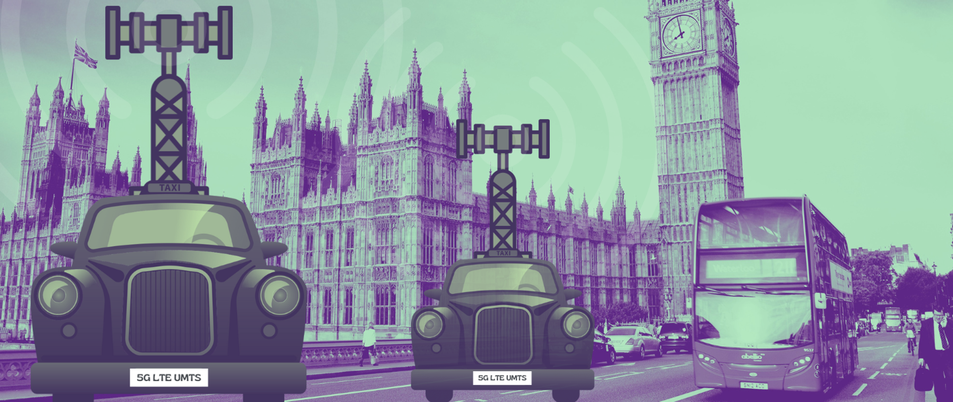 Na ilustracji zdjęcie zdjęcie londyńskiej ulicy z widokiem brytyjskiego parlamentu i wieży z zegarem Big Ben. Na jego tle widać dwie czarne, londyńskie taksówki wiozące na dachach maszty antenowe.