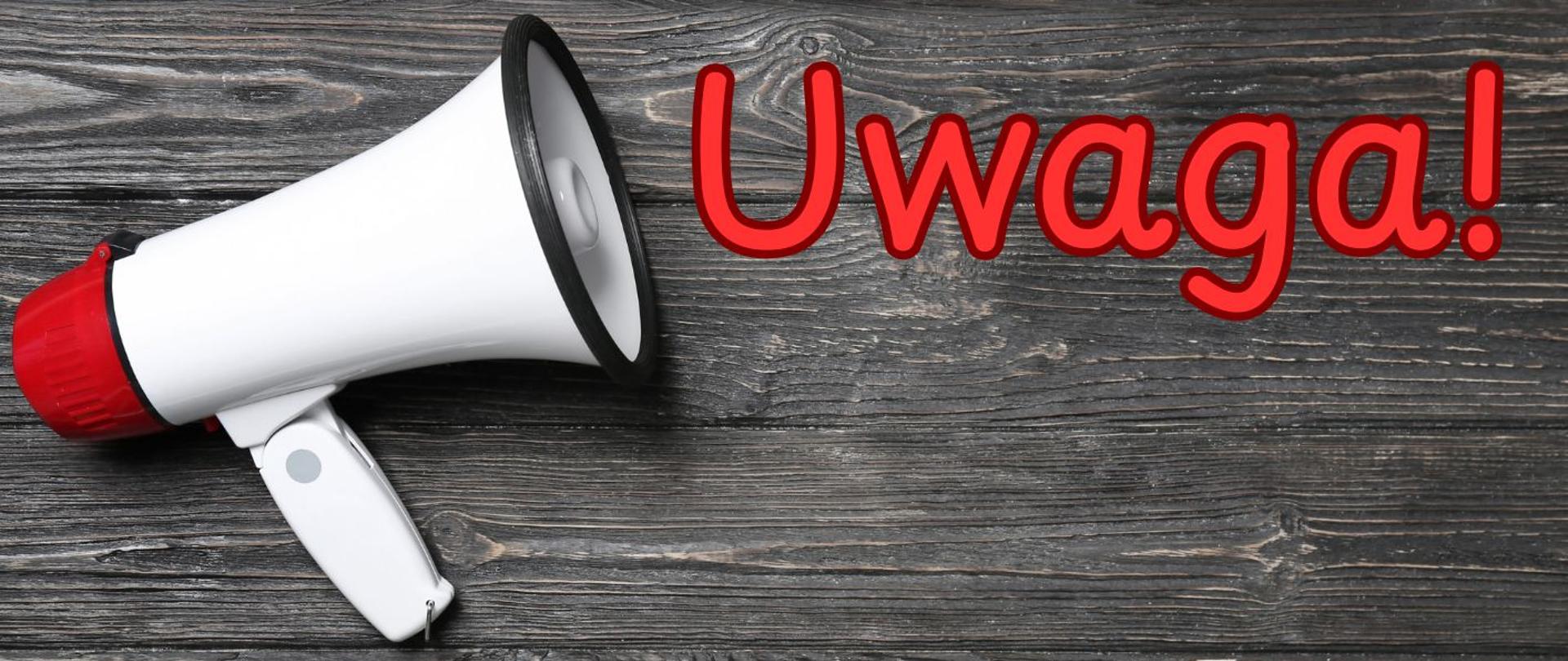Kolorowe tła, megafony, tekst UWAGA!