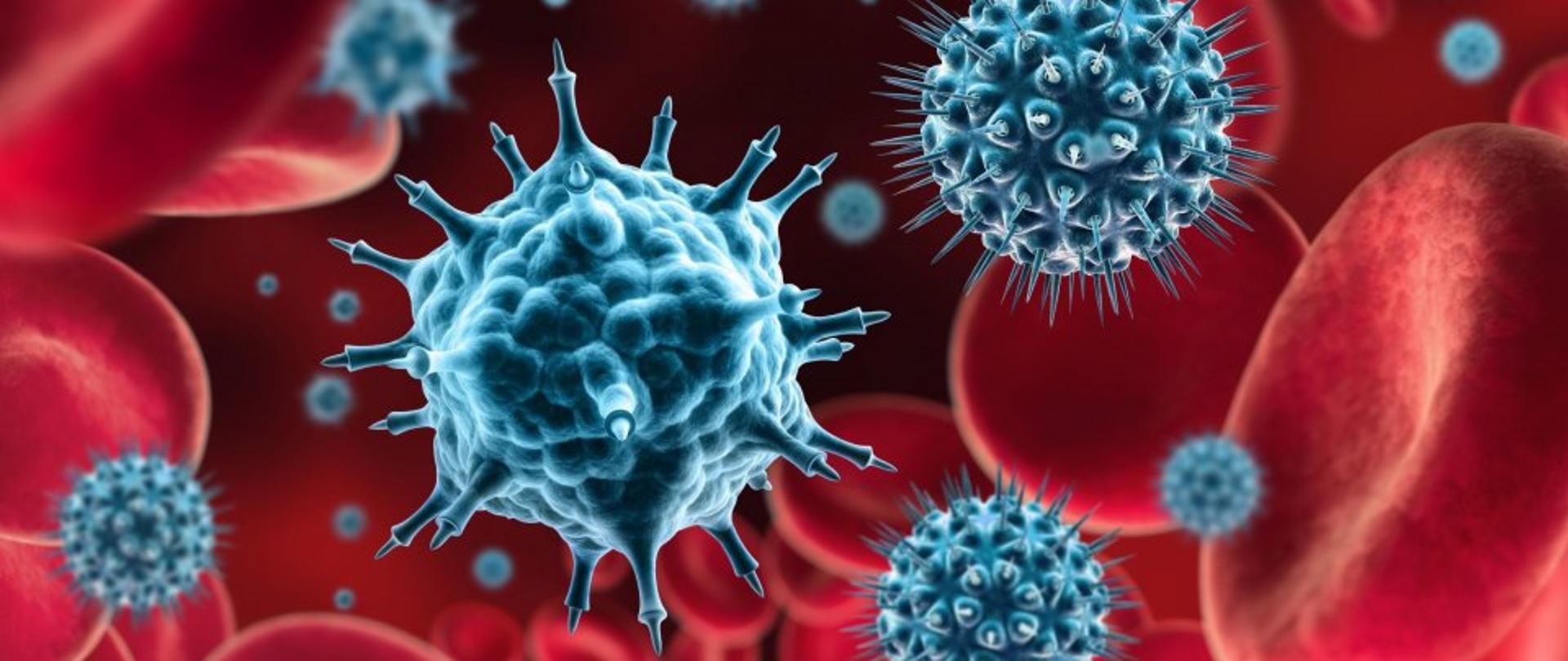 logotyp ukazujący bakterię koronawirusa z podpisem Informacje dotyczące koronawirusa