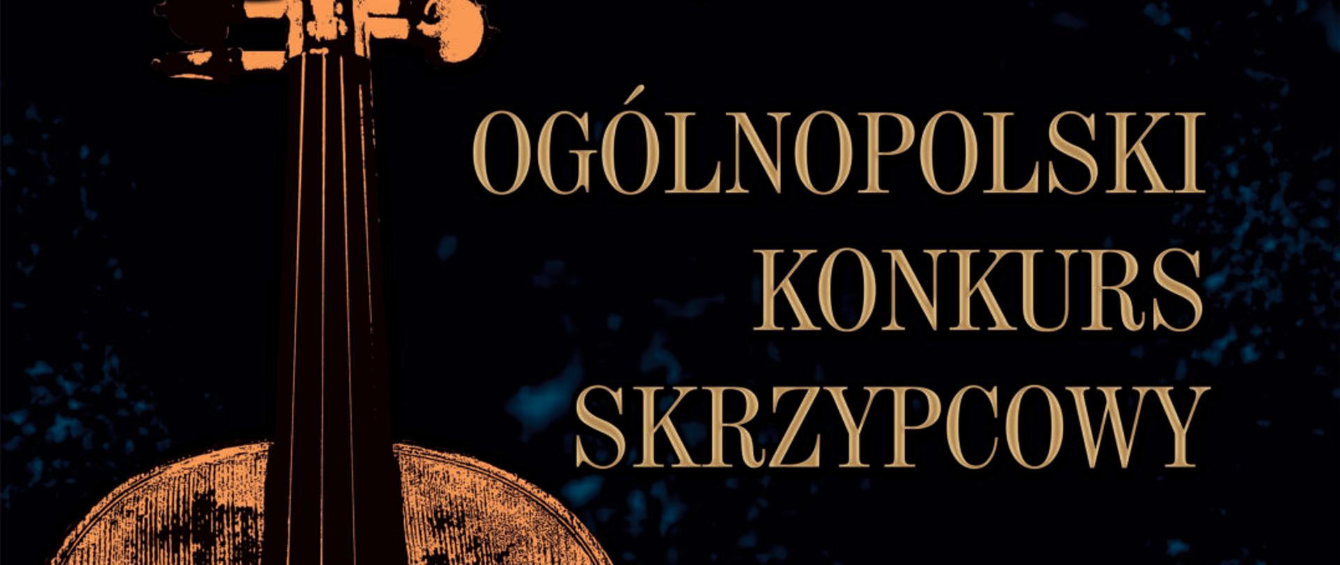 Na czarnym tle, po lewej stronie grafika skrzypiec, po prawej od góry informacje dotyczące nazwy, miejsca i daty konkursu. Na dole logotypy organizatorów