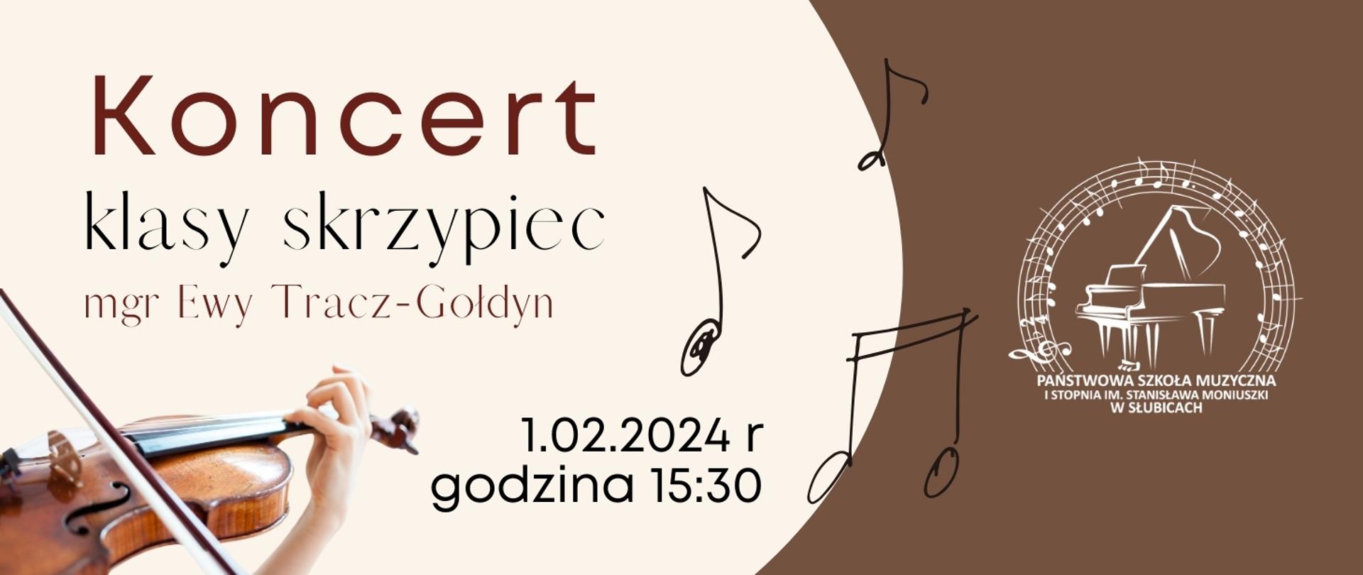 Grafika zapowiadająca koncert klasy skrzypiec w dn. 01.02.2024r. godz. 15.30