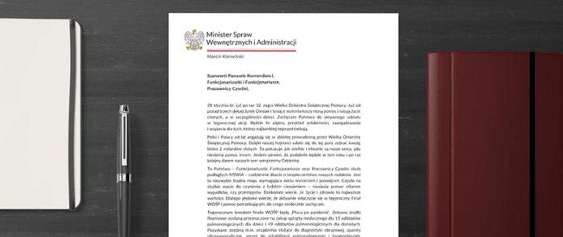List Ministra Spraw Wewnętrznych i Administracji w sprawie udziału służb w WOŚP