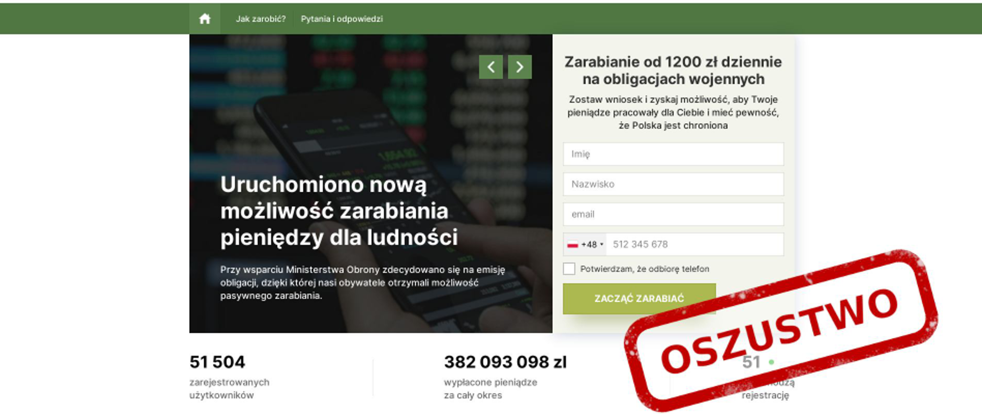 Zdjęcie fłaszywych reklam inwestycji wykorzystujących wizerunek Ministerstwa Obrony Narodowej