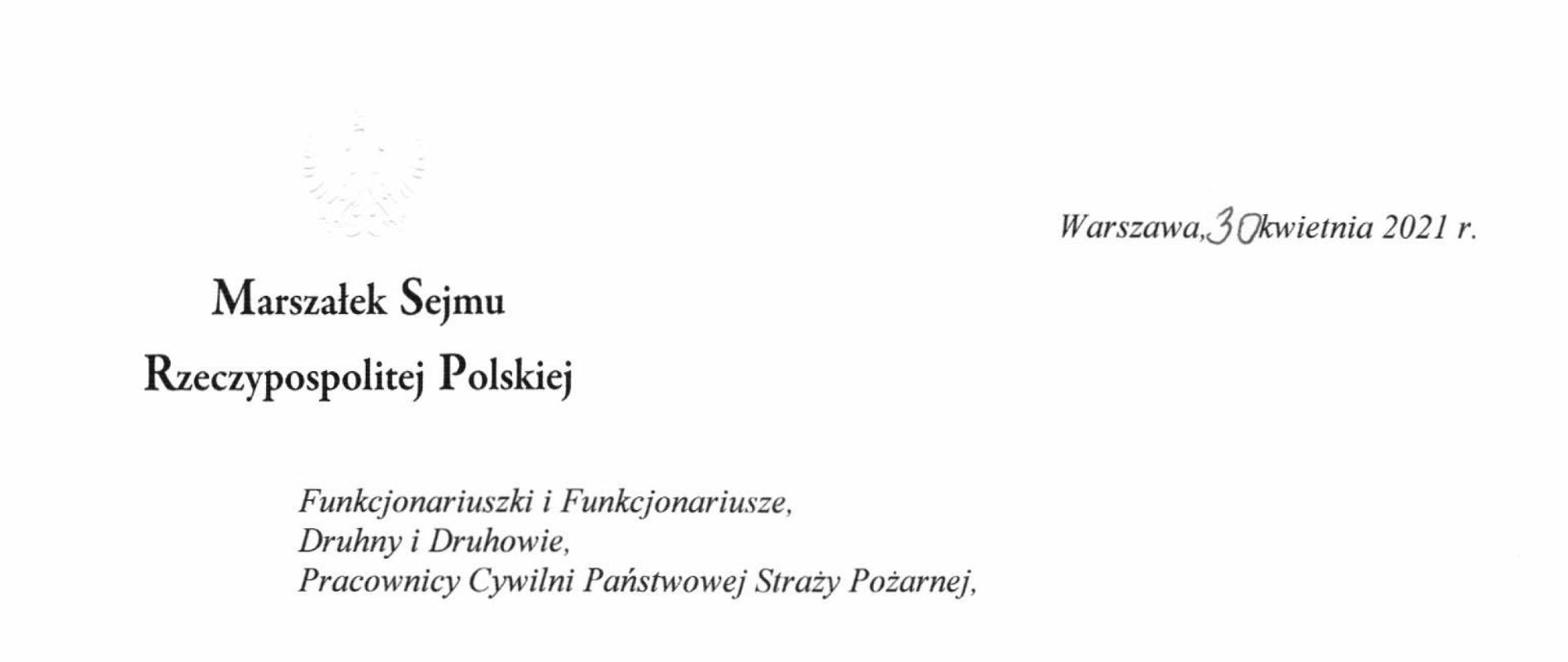 Życzenia Marszałek Sejmu z okazji Dnia Strażaka.