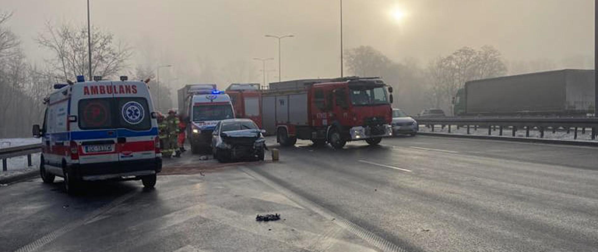 Zdjęcie przedstawia wypadek samochodowy na DTŚ w dniu 22.03.2021 roku.
