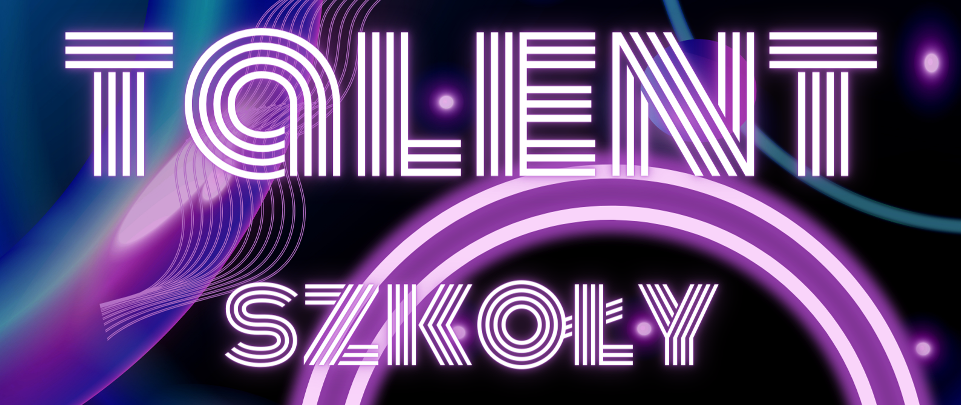 Plakat, grafika w kolorach niebieskim, czarnym i fioletowym. Duże kilkuliniowe białe litery informują o konkursie Talent 2024. Na dole logo miasta Ełku, szkoły muzycznej, Ełckiego Centrum Kultury.