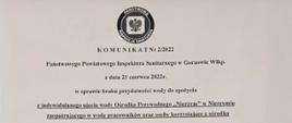 🔴 UWAGA! K O M U N I K A T
Państwowego Powiatowego Inspektora Sanitarnego w Gorzowie Wlkp.
- w sprawie braku wody do spożycia z indywidualnego ujęcia wody Ośrodka Przywodnego „Nierzym” w Nierzymiu.