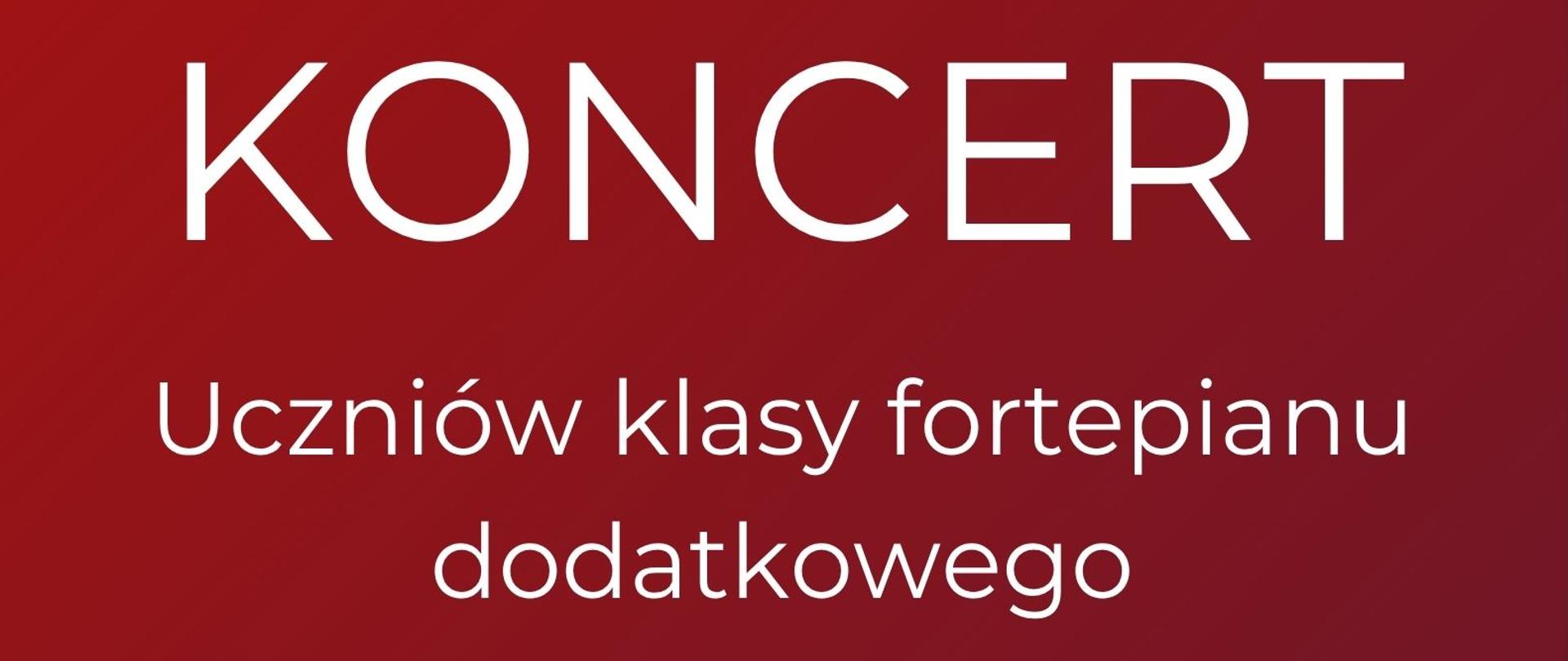 Na czerwonym tle biały napis, na dole plakatu grafika fortepianu.