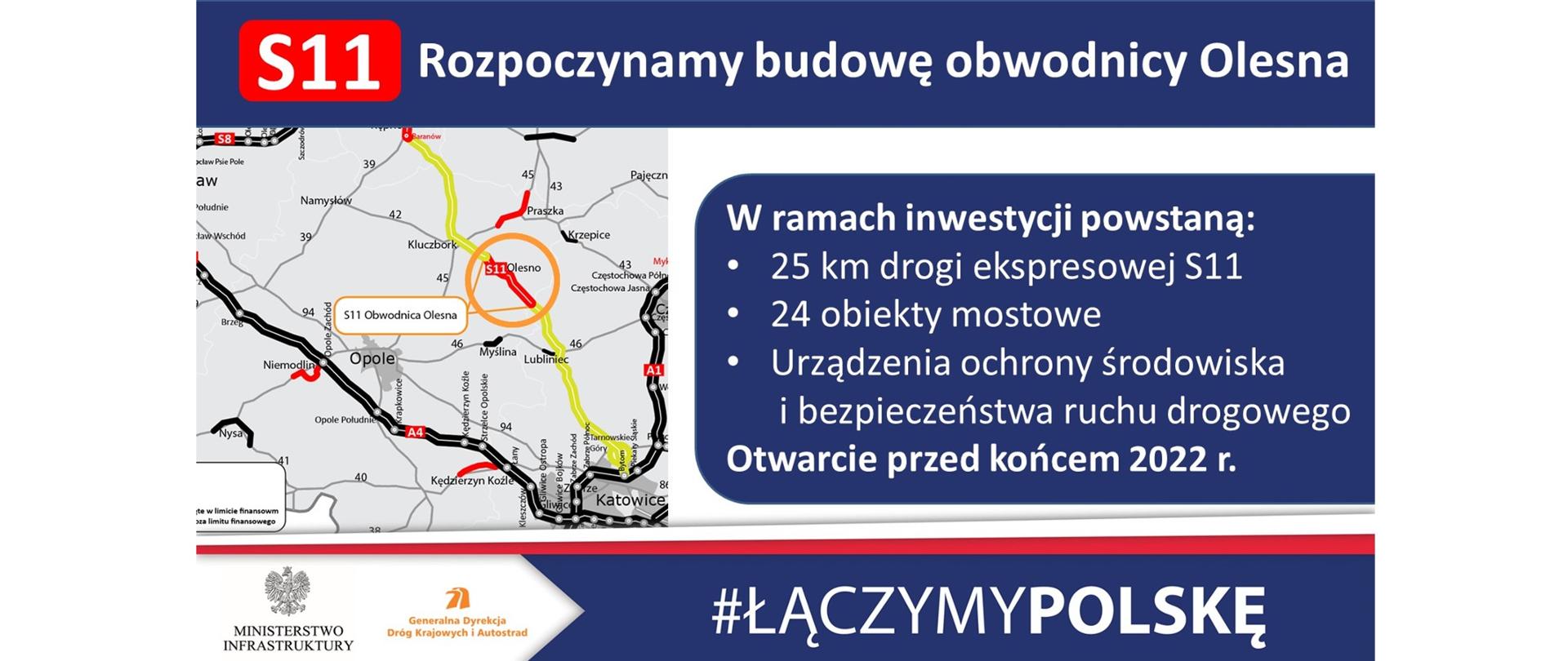 Rozpoczęto budowę obwodnicy Olesna w ciągu drogi ekspresowej S11 - infografika