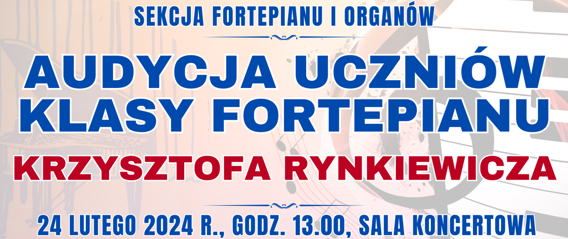 kolorowe tło z muzycznymi elementami typu clipart oraz informacja o wydarzeniu