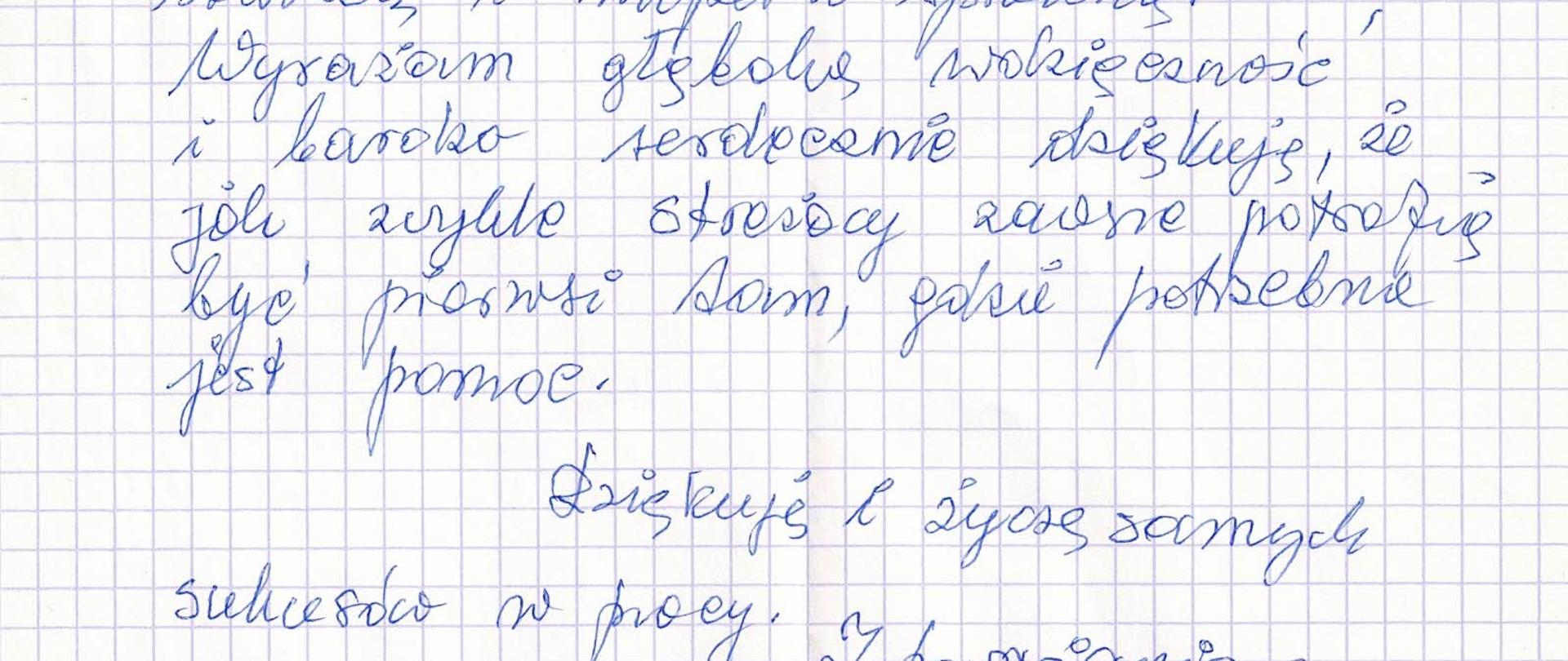 List z podziękowaniami od osoby transportowanej na szczepienie przez strażaków