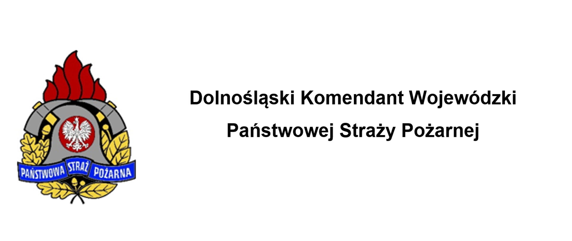 Logo PSP na białym tle, z prawej strony napis Dolnośląski Komendant Wojewódzki Państwowej Straży Pożarnej