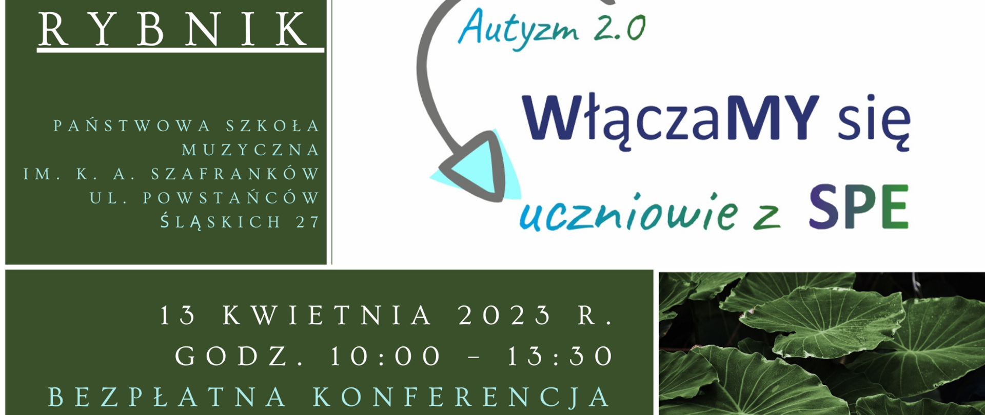Prostokąt składający się z czterech mniejszych w tym jeden biały, a trzy zielone. W białym znajduje się informacja o tytule szkolenia a w zielonych dotycząca miejsca i daty