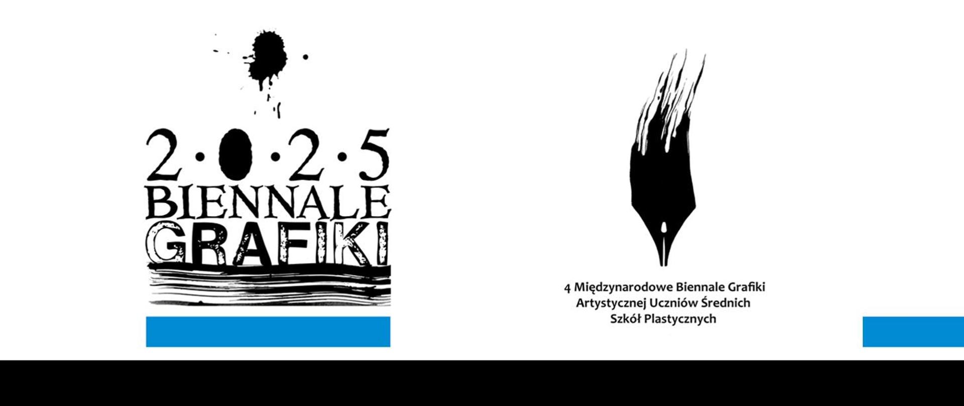 Czarne logo na białym tle, napis 2025 Biennale Grafiki