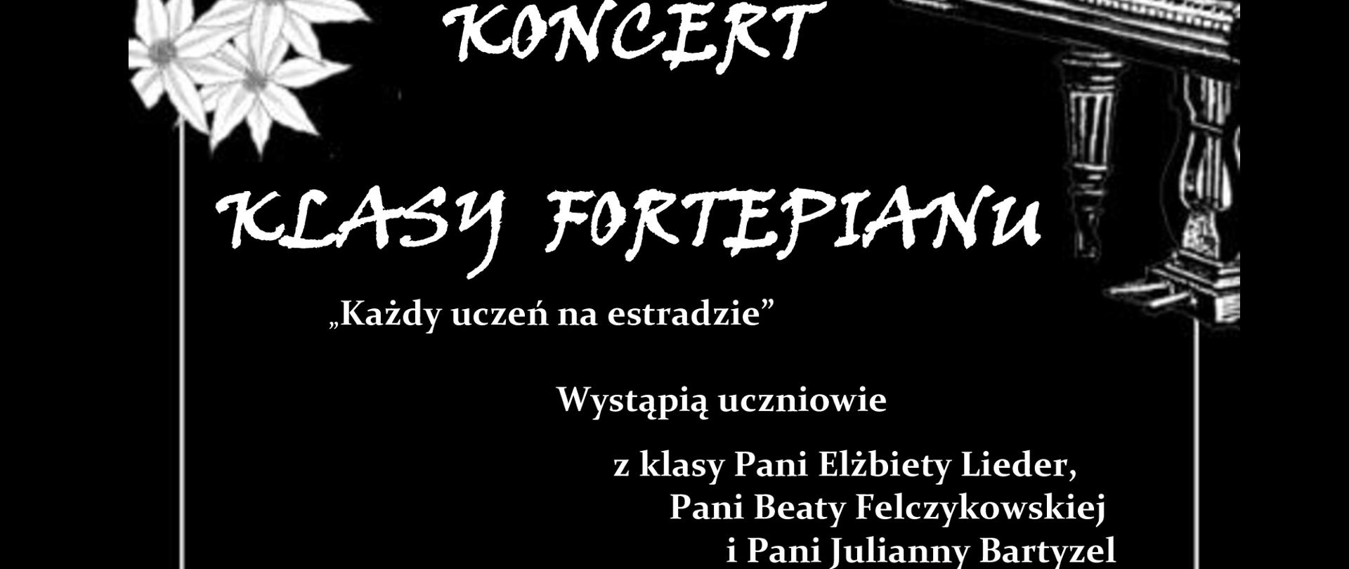 Grafika z informacjami dotyczącymi koncertu klasowego pianistów.