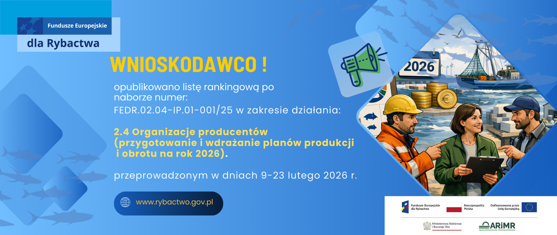 Fundusze Europejskie dla Rybactwa: wsparcie na przygotowanie i wdrażanie planów produkcji i obrotu na 2026 r.