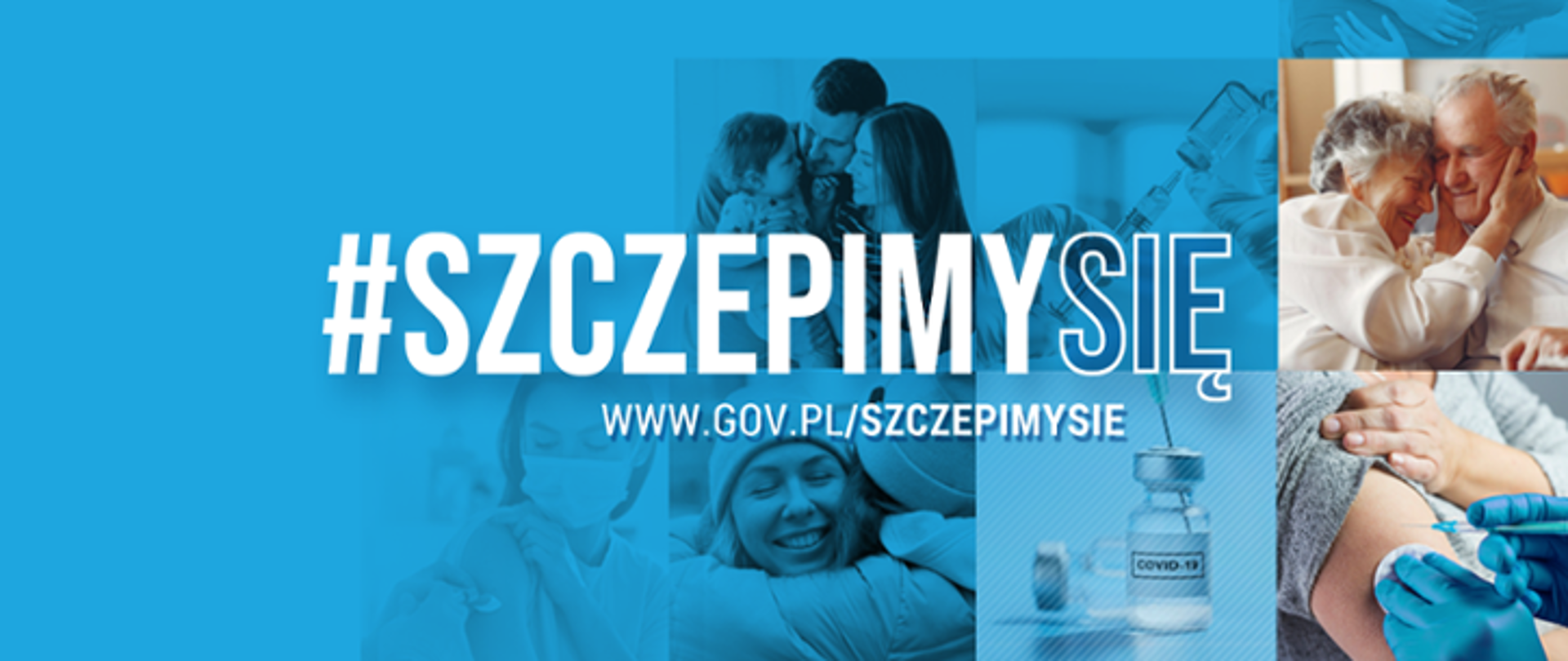 Grafika promująca akcję szczepień przeciwko covid-19. Tekst: #szczepimysie, www.gov.pl/szczepimysie.