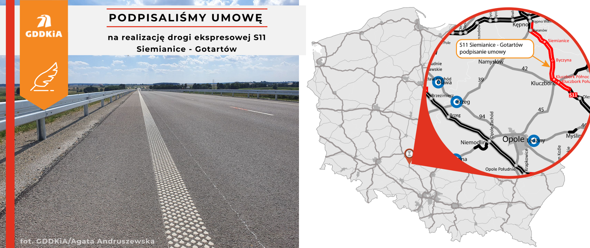 Infografika dot. podpisania umowy na realizację S11 Siemianice - Gotartów