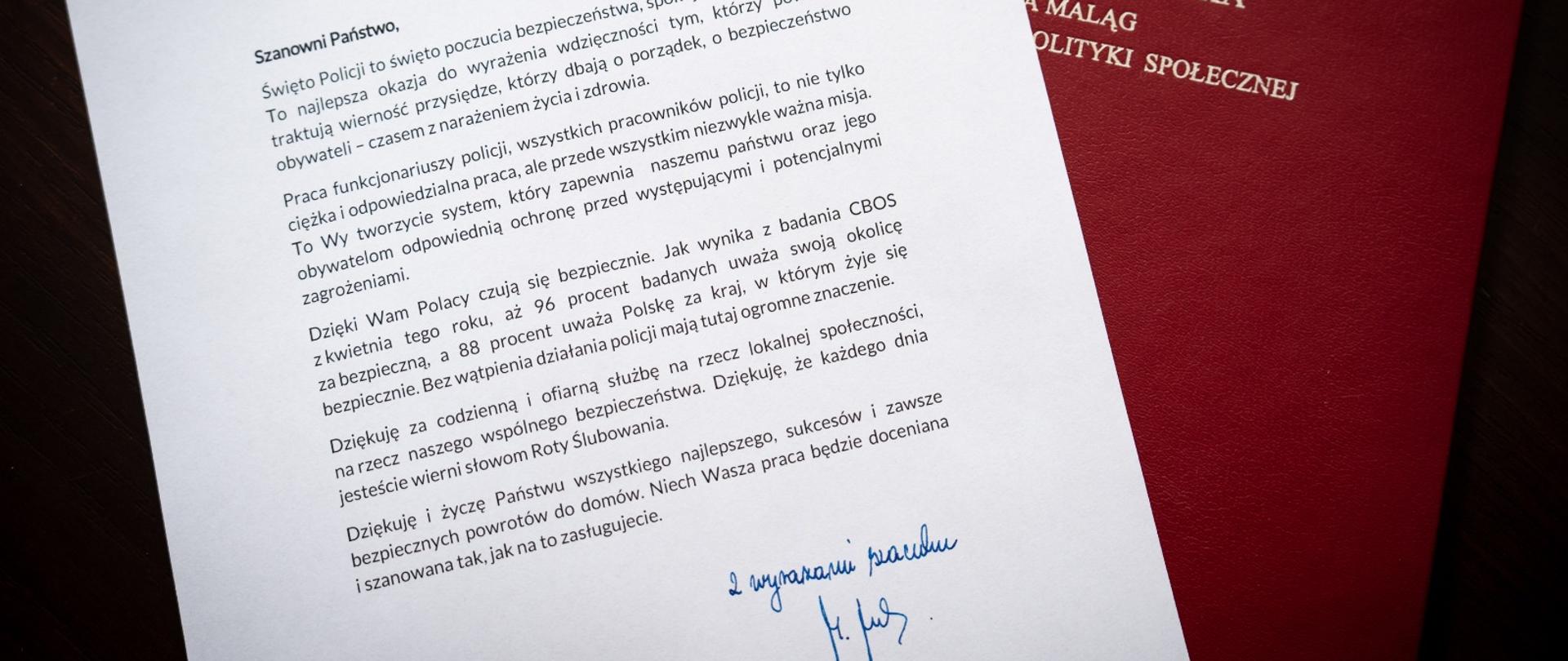 List minister Marleny Maląg z okazji Święta Policji