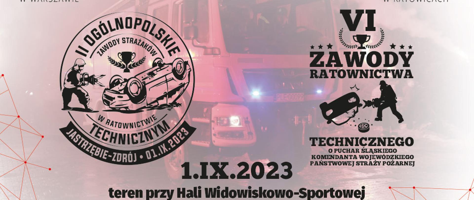 Plakat przedstawiający reklamę zawodów ratownictwa technicznego