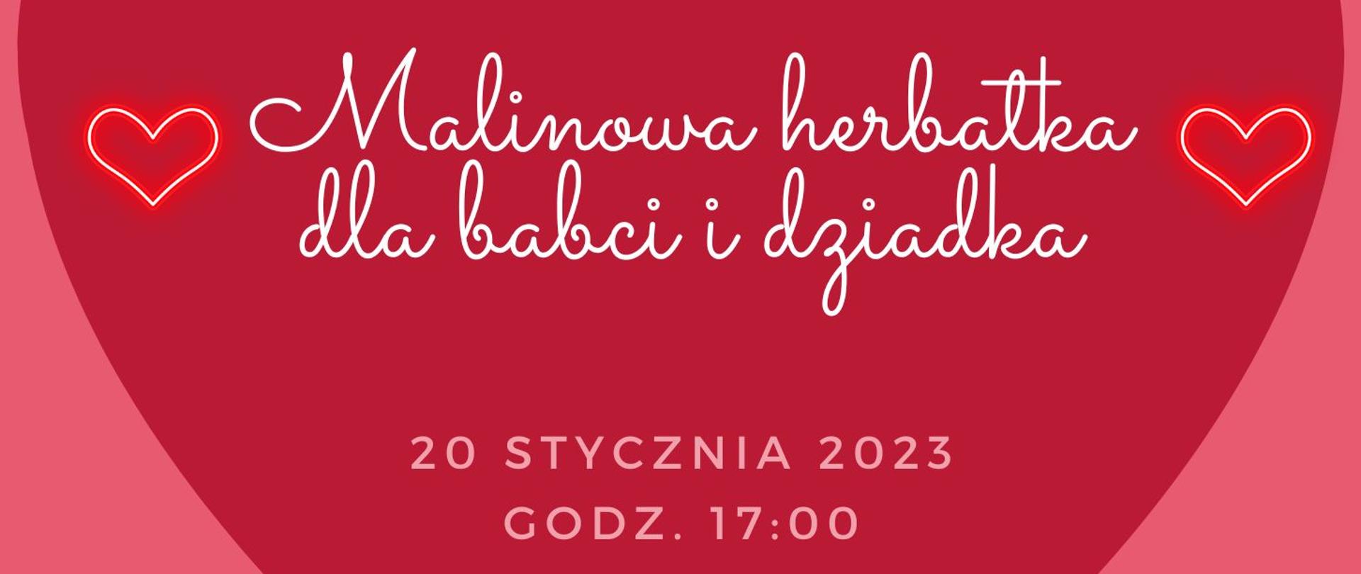 Grafika przedstawiająca czerwone serce oraz babcię z dziadkiem, oraz informację o wydarzeniu.